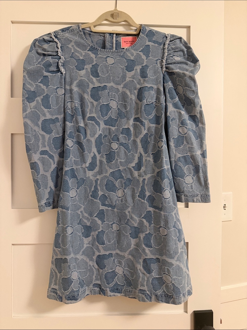 kate spade Light Blue Floral Jacquard Puff-Sleeve Dress